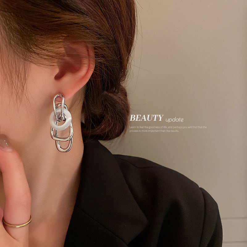 925 Silver Needle Geometric Opal Earrings