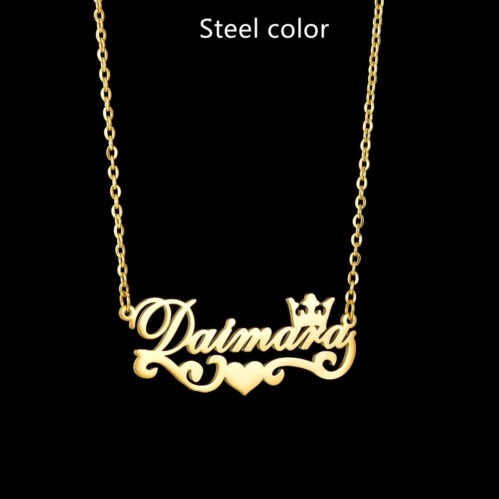 Stainless Steel Love Ribbon Name Customized Personality Necklace Female Clavicle Chain Customized Pendant