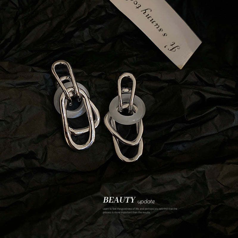 925 Silver Needle Geometric Opal Earrings