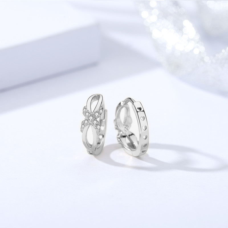 925 Silver Diamond Bow Circular Earrings