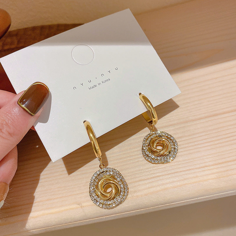 Diamond Circle 925 Silver Needle Earrings