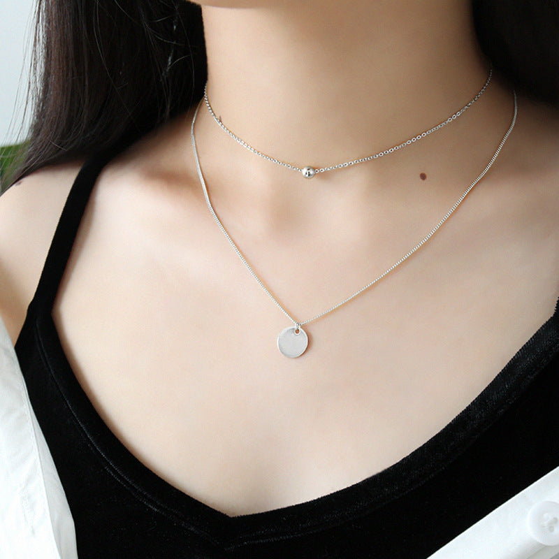 925 Sterling Silver Necklace Female Geometric Round Necklace