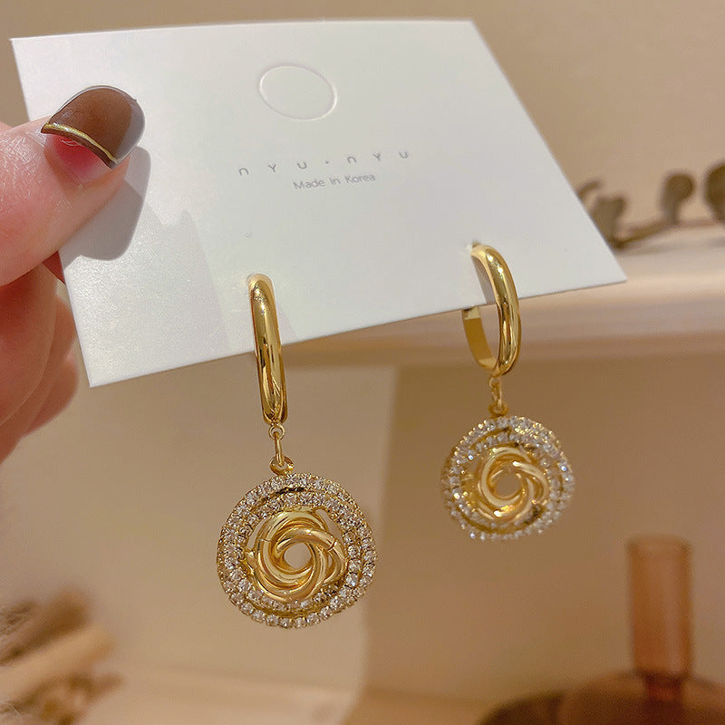 Diamond Circle 925 Silver Needle Earrings