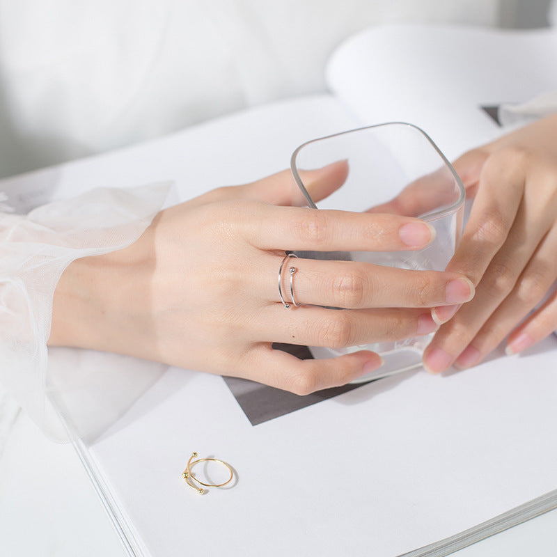 925 Sterling Silver Trendy Simple Beads No Fade Gold rings