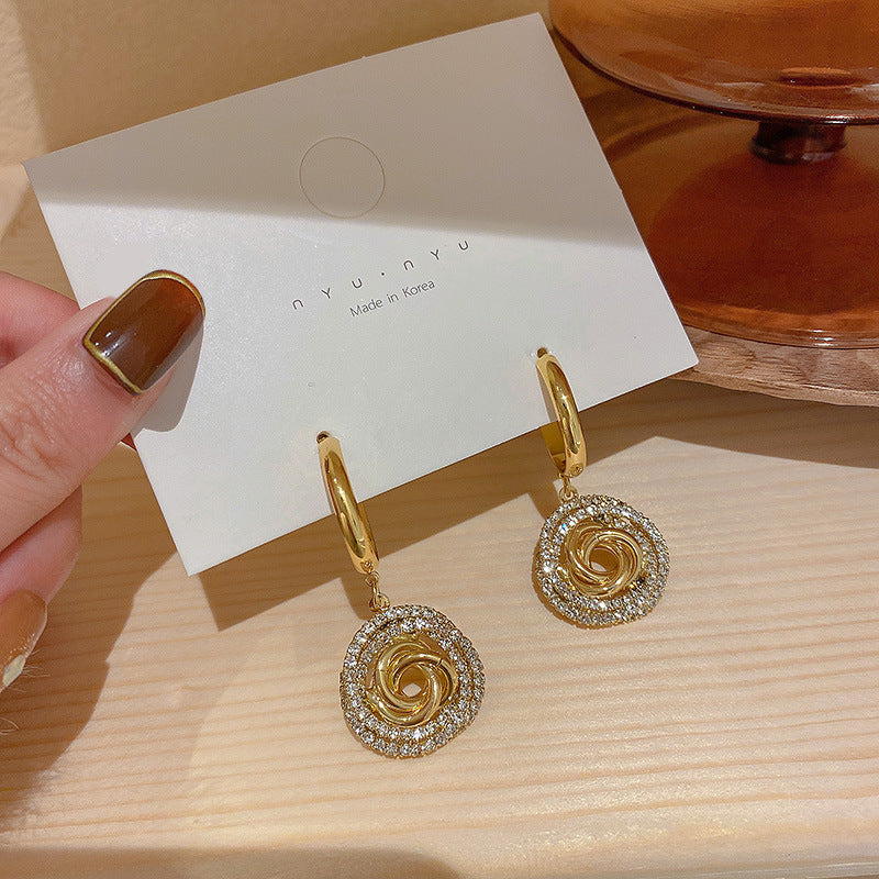 Diamond Circle 925 Silver Needle Earrings