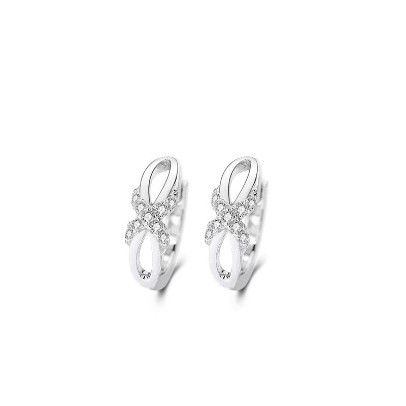 925 Silver Diamond Bow Circular Earrings