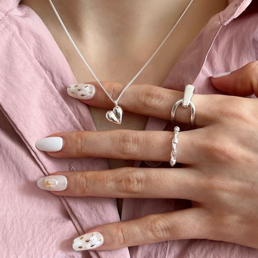 925 Loving Heart In Sterling Silver INS Three-dimensional Gold Ornament Simple Necklace Female