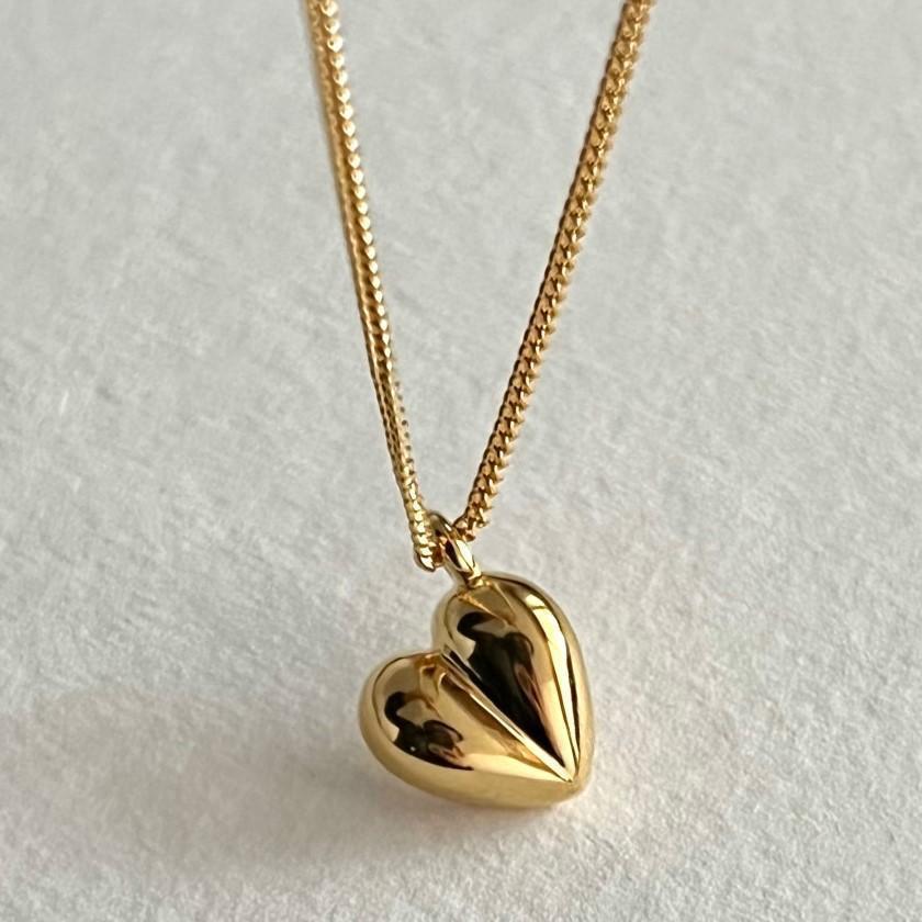 925 Loving Heart In Sterling Silver INS Three-dimensional Gold Ornament Simple Necklace Female