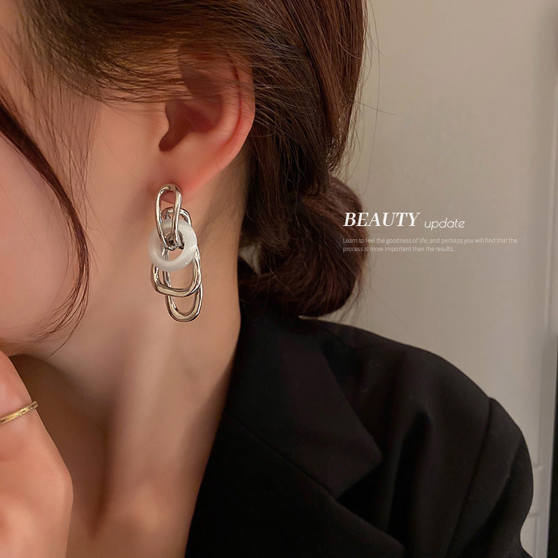 925 Silver Needle Geometric Opal Earrings