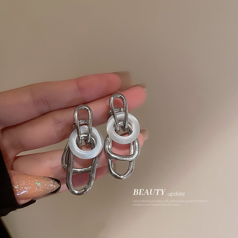 925 Silver Needle Geometric Opal Earrings