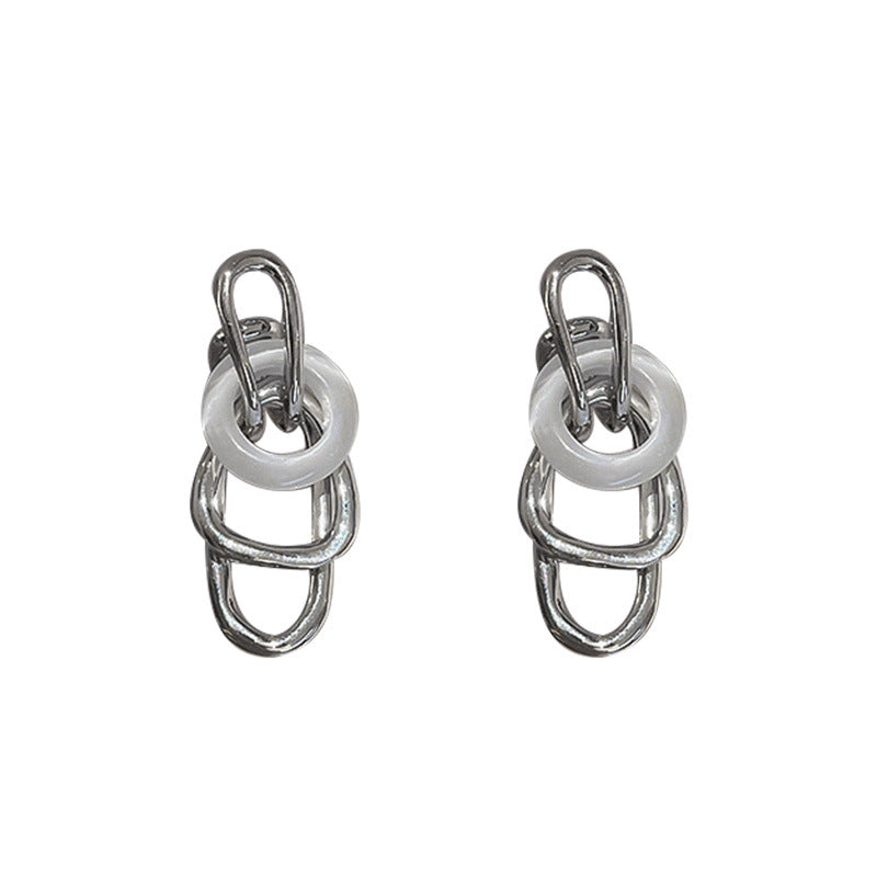 925 Silver Needle Geometric Opal Earrings