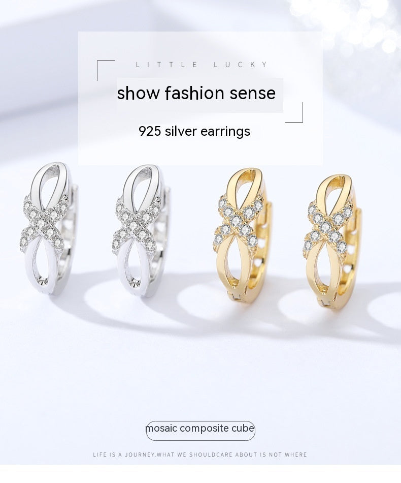 925 Silver Diamond Bow Circular Earrings