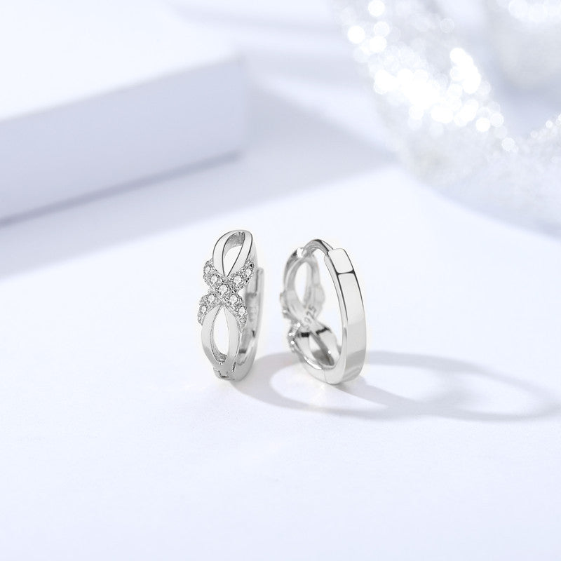 925 Silver Diamond Bow Circular Earrings